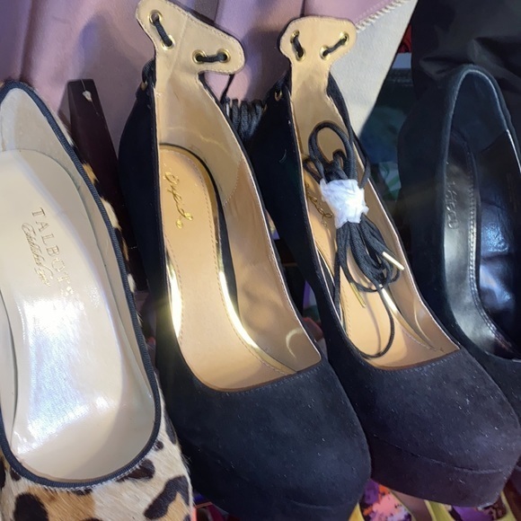 NEW QUPID BLACK TIE PLATFORM PUMP size 7 lace up around Leg heels shoes sexy - Picture 11 of 11